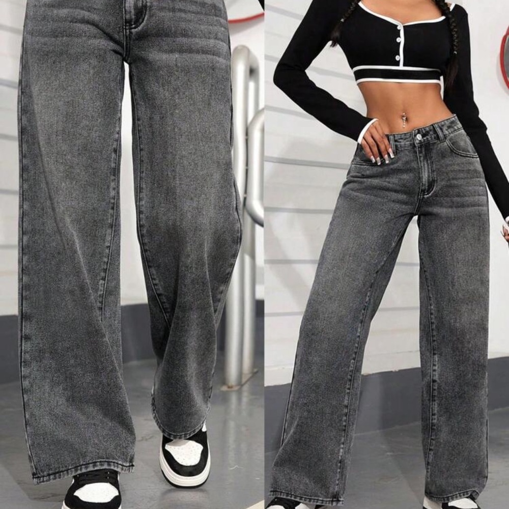 Women's Gray Wide-Leg Jeans